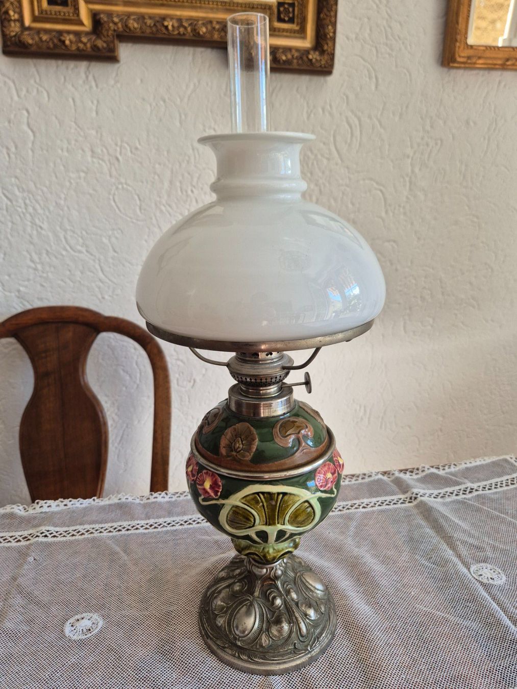 Lampade: Petroleumlampe Jugendstil Keramik Glas – Usato da Bern venduto da aronari 1