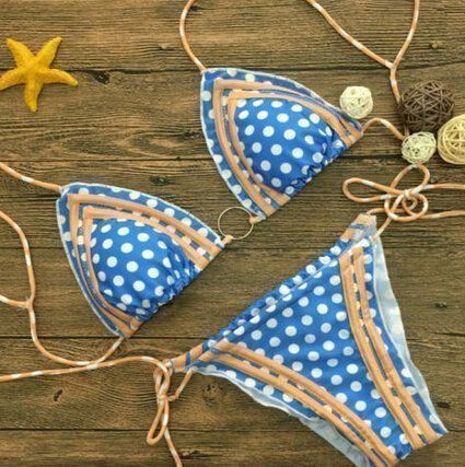 NEUER Bikini blau-weiss-gelb Polka dot Gr. M - 80189