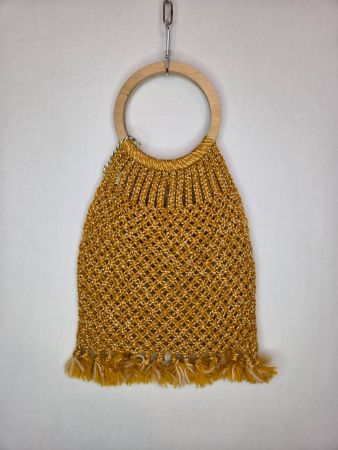 Vintage Makramee Tasche 70er Holzgriffe
