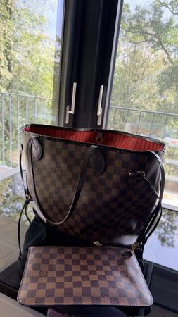 Louis Vuitton Neverfull Damier Azur Tote Bag with Pouch