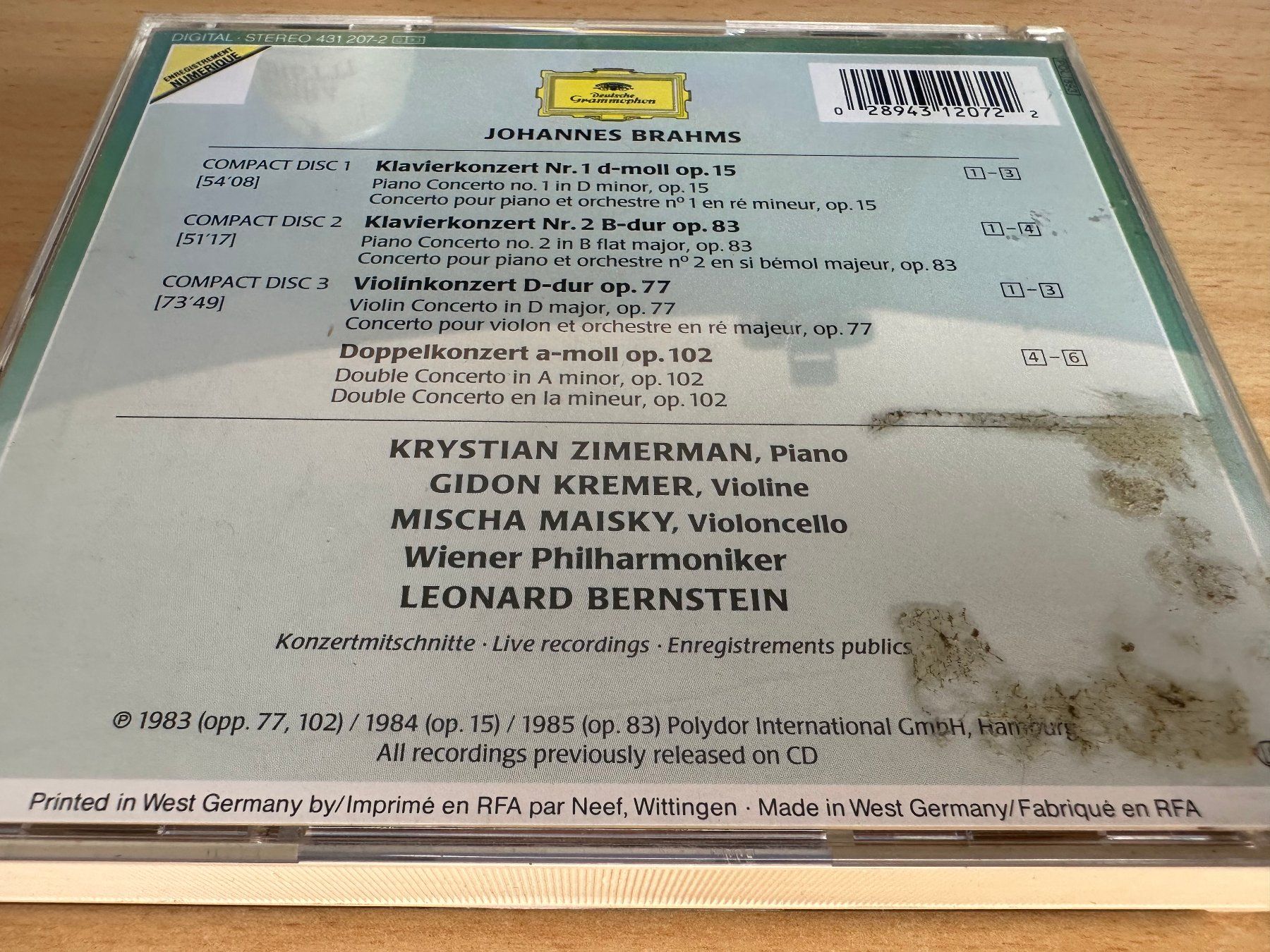 CDs: Brahms - Die Konzerte - Leonardo Bernstein - 3 CD – Gebraucht aus Rikon im Tösstal von Alpenmutz 1