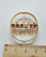 750 Broche mit Brillant/Rubine/Saphire