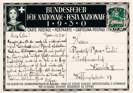 1930, Bundesfeier PK, Nr. 51, Knabe auf Schulbank, gelaufen.