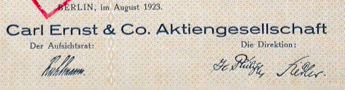 Dokumente: Carl Ernst & Co. AG, Berlin - 1923 – Gebraucht aus Solothurn von Sgasche 1