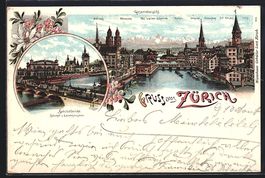 Litho Zürich, Ortsansicht und Bahnhofbr