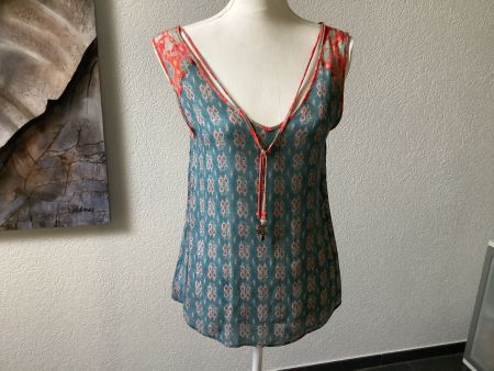 NILE Damen Top /Bluse m. Futter gemustert blau Gr. S wie neu