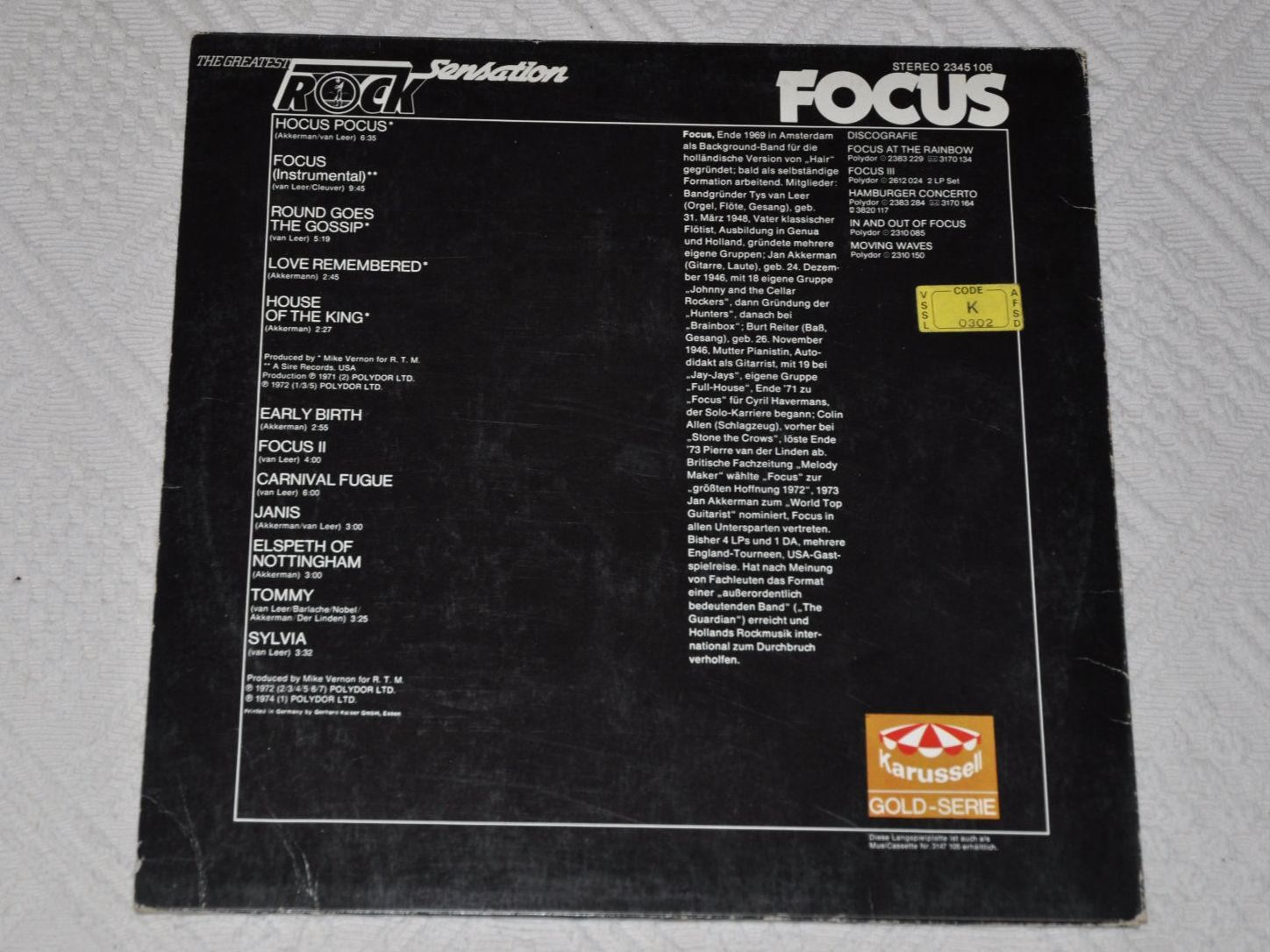 Vinyles: LP Focus - The Greatest Rock Sensation – D'occasion à Boll par Theodora15 2