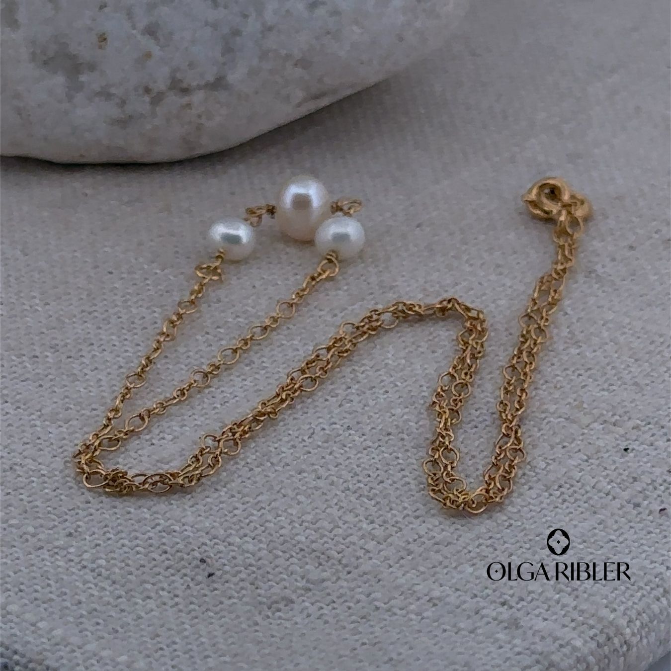 Olga Ribler Catenine: 3 Perlen Kette 925 Silber gelbvergoldet – Nuovo (secondo la descrizione) da Luzern venduto da Schmuckoutlet 4