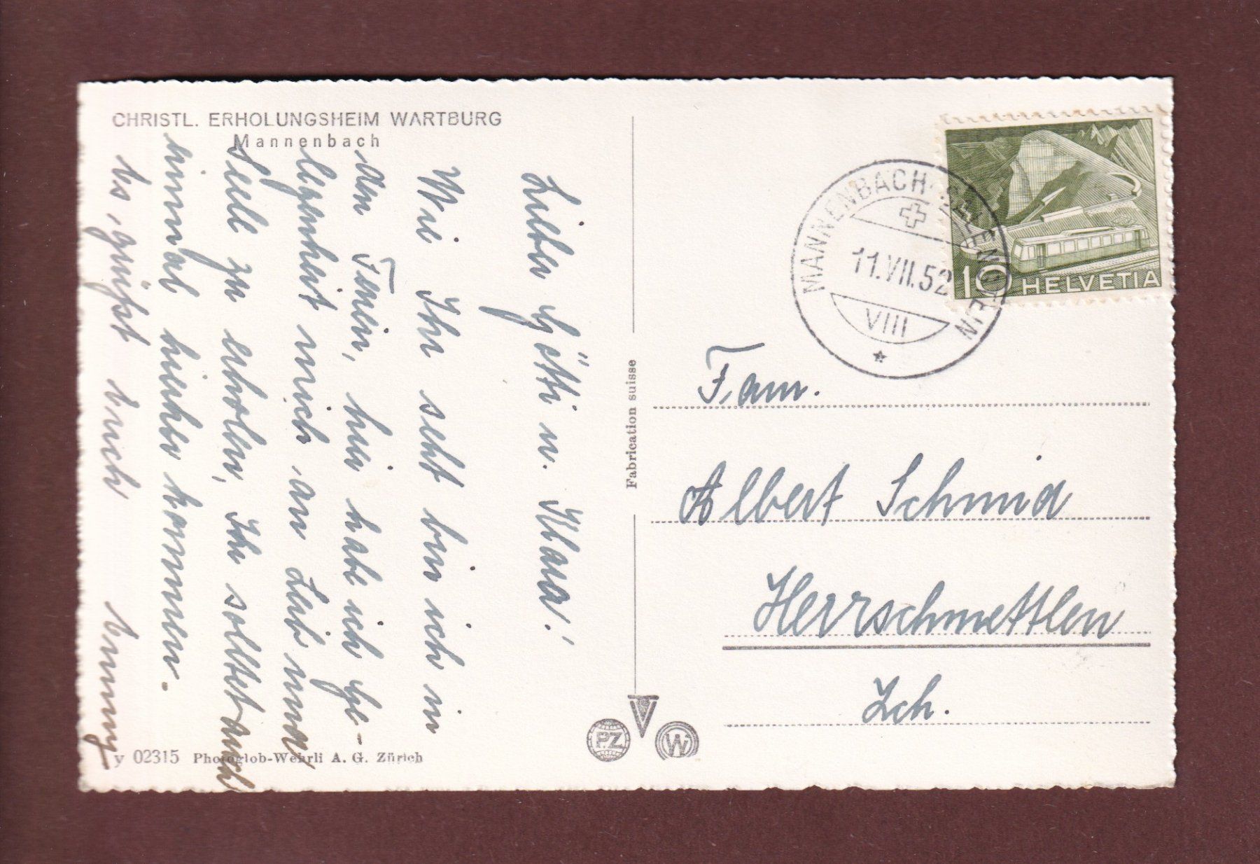 Cartoline postali: Wartburg - MANNENBACH - Abendstimmung - 1952 – Usato da Pully venduto da nicecards 1
