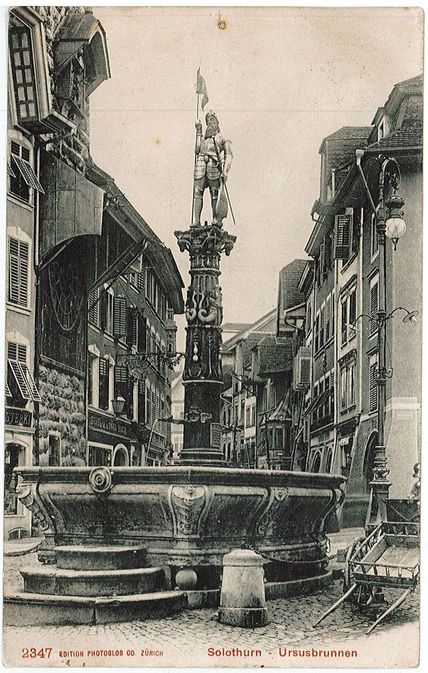 Cartoline postali: SO 99 SOLOTHURN Ursusbrunnen 1911 – Usato da Fribourg venduto da philafri