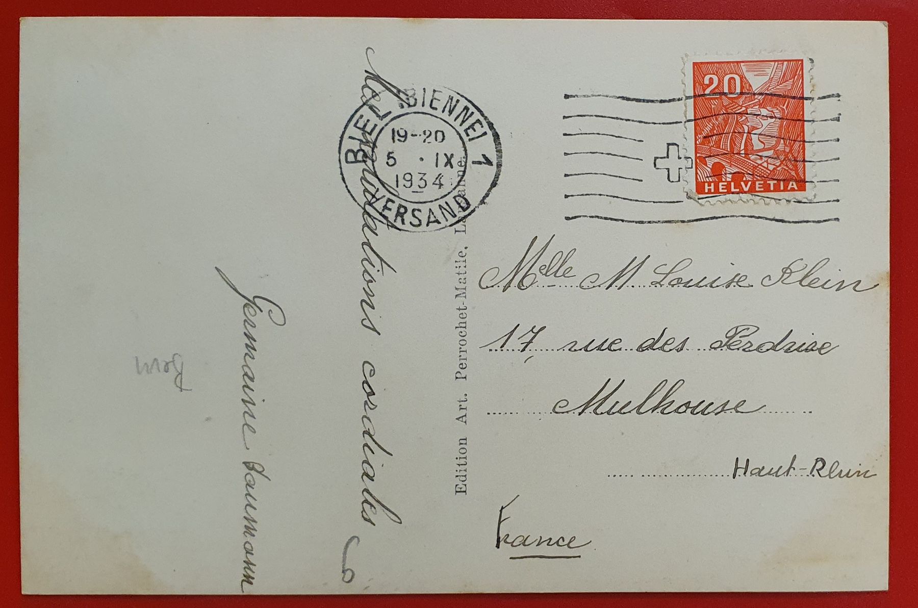Cartoline postali: Biel/Bienne 1934 - Kirche Catholique – Usato da Kreuzlingen venduto da Rschweiz1 1