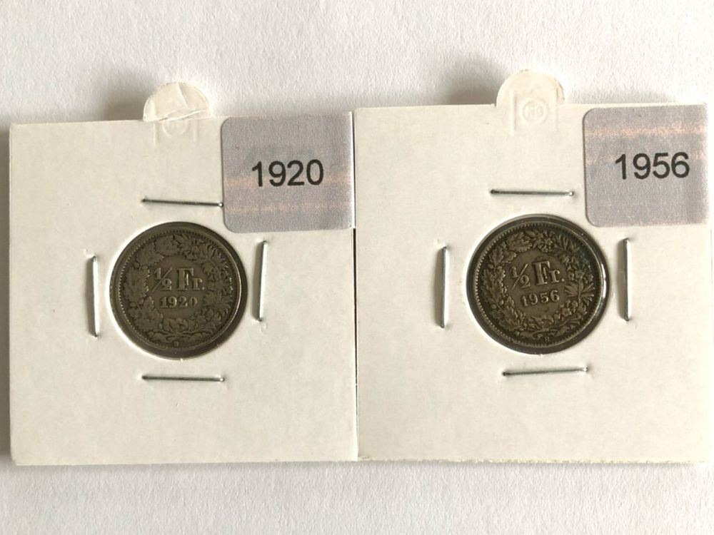 2mal 50 Rappen 1920/1956 Silber (Gebraucht) in Wolfhalden für CHF 2 ...