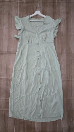 🆕 Salbeigrünes Midi-Kleid  - XL - Viscose-Mix