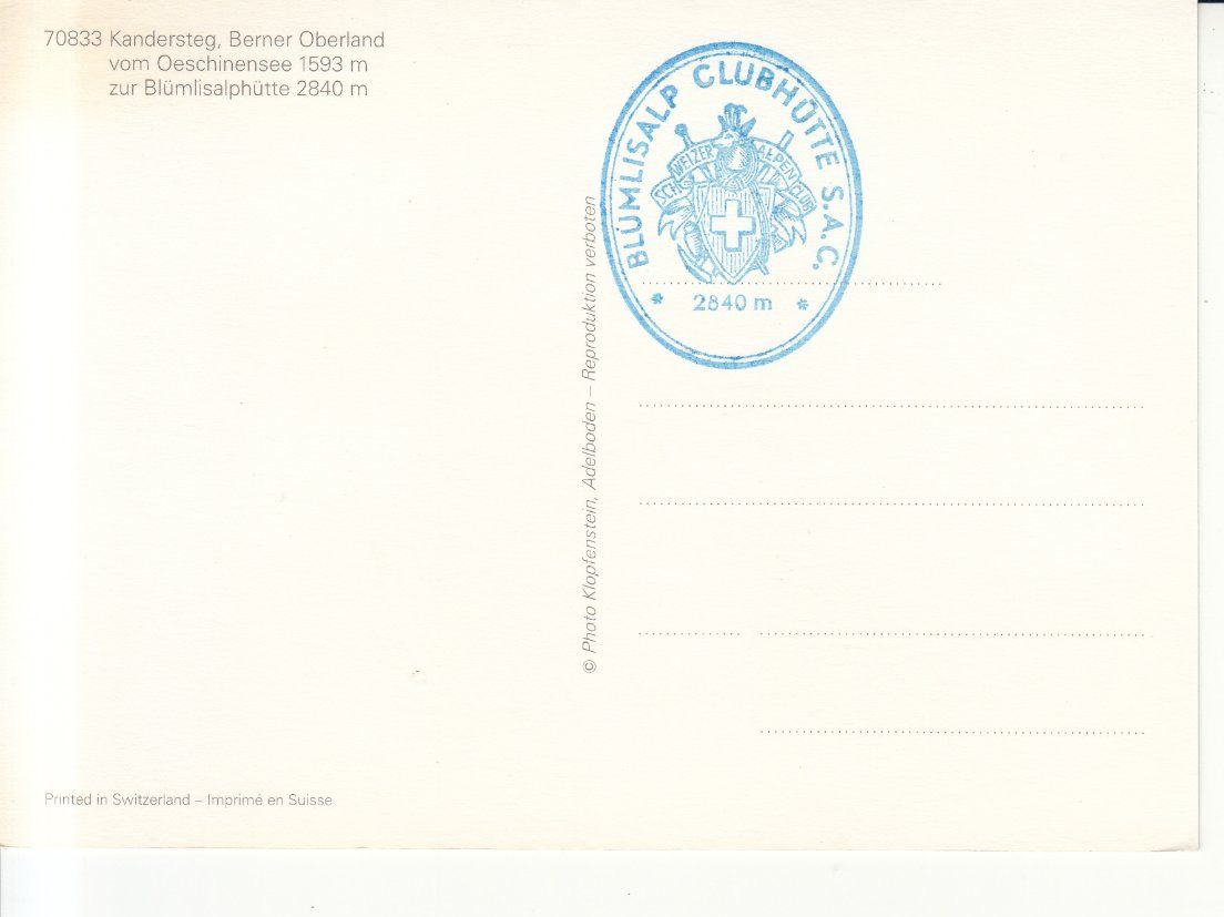Cartoline postali: Blümlisalphütte ca. 1980 – Usato da Bürglen TG venduto da StampGraf 1