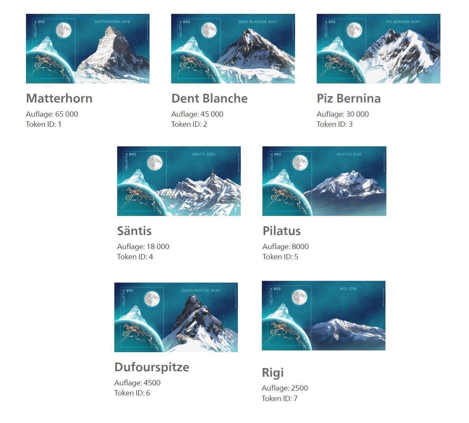 Stempel: Swiss Crypto Stamps ID:1-7 – Neu (gemäss Beschreibung) aus Baar von CryptoShop