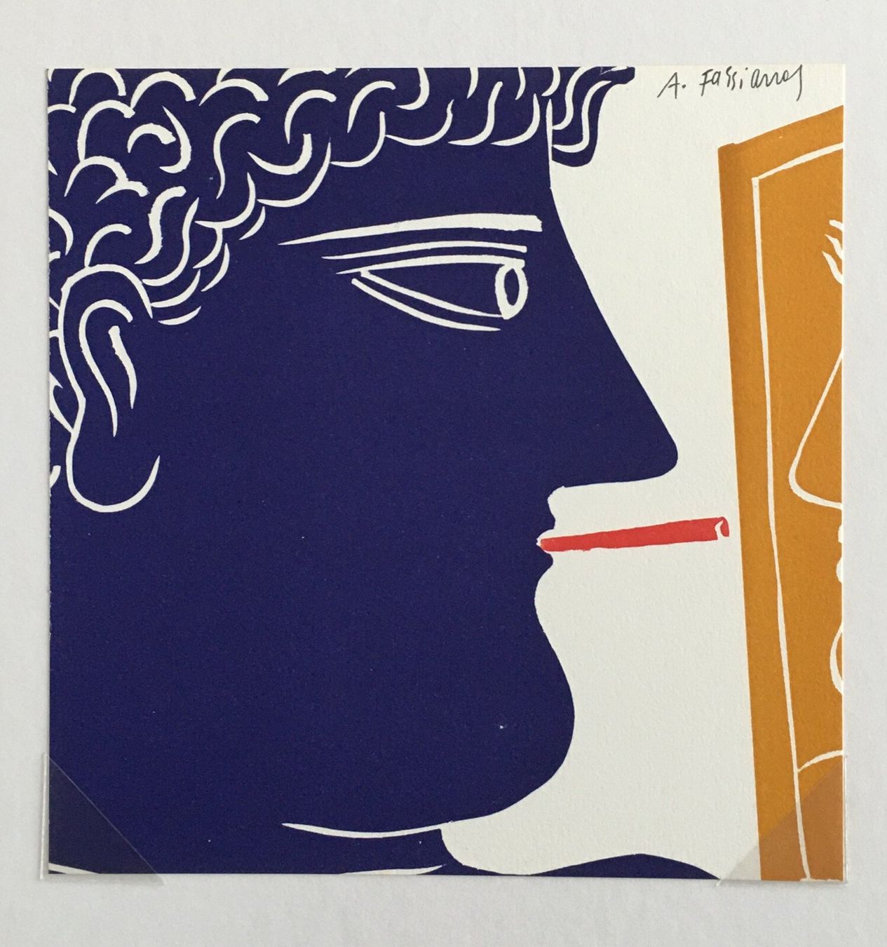 Grafica & Litografie: Alecos Fassianos   "Fumeur"    FARBLINOLSCHNITT – Usato da Nennigkofen venduto da Sommersonnen