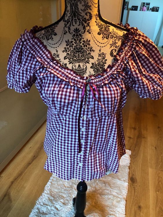 Oktoberfest Trachtenbluse Damen - Landhausstyle Mit Flügelärmeln & Elastischem Bund