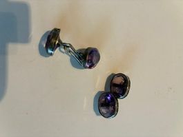 1 paire de boutons de manchettes-argent et améthystes