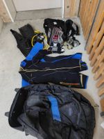 Scuba diving: 2 wetsuits, BC, Fins, 2 masks, dry/wet bag
