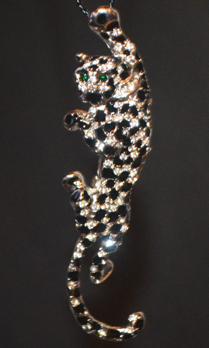 Spille & Fermagli: Brosche oder Halskette C-372B – Leopard silbrig - Strass – Nuovo e nell'imballaggio originale da Goldiwil (Thun) venduto da han_v5b7 1