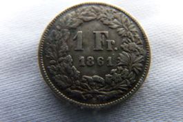 Silbermünze Schweiz 1861 ein Franken