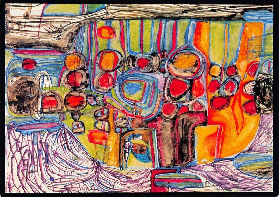 Cartoline postali: Kunst-AK, Fried. Hundertwasser, Der Ableger eines Autos – Usato da Frauenfeld venduto da POML