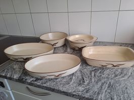 Keramik Auflaufformen Set mit Vogel Dekor beige