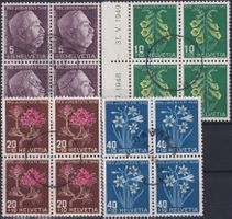 1948, Pro Juventute: J125-J128, Viererblöcke gestempelt.