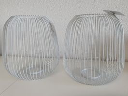 2 Deko Windlichter, Metall Weiss, für stimmungsvolle Abende