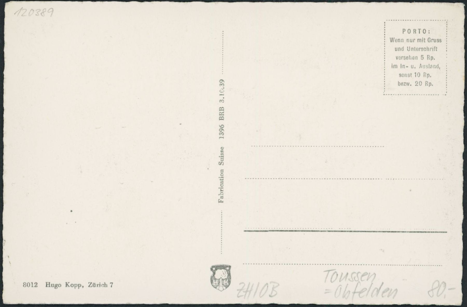 Cartoline postali: ZH Toussen - Obfelden – Nuovo (secondo la descrizione) da Schindellegi venduto da leecollect 1