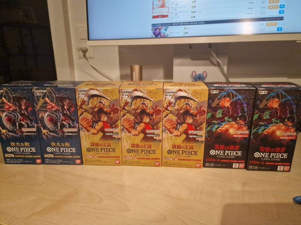7x One Piece Kartenspiel Booster Box Display OP-03, 4, 6 JP 1