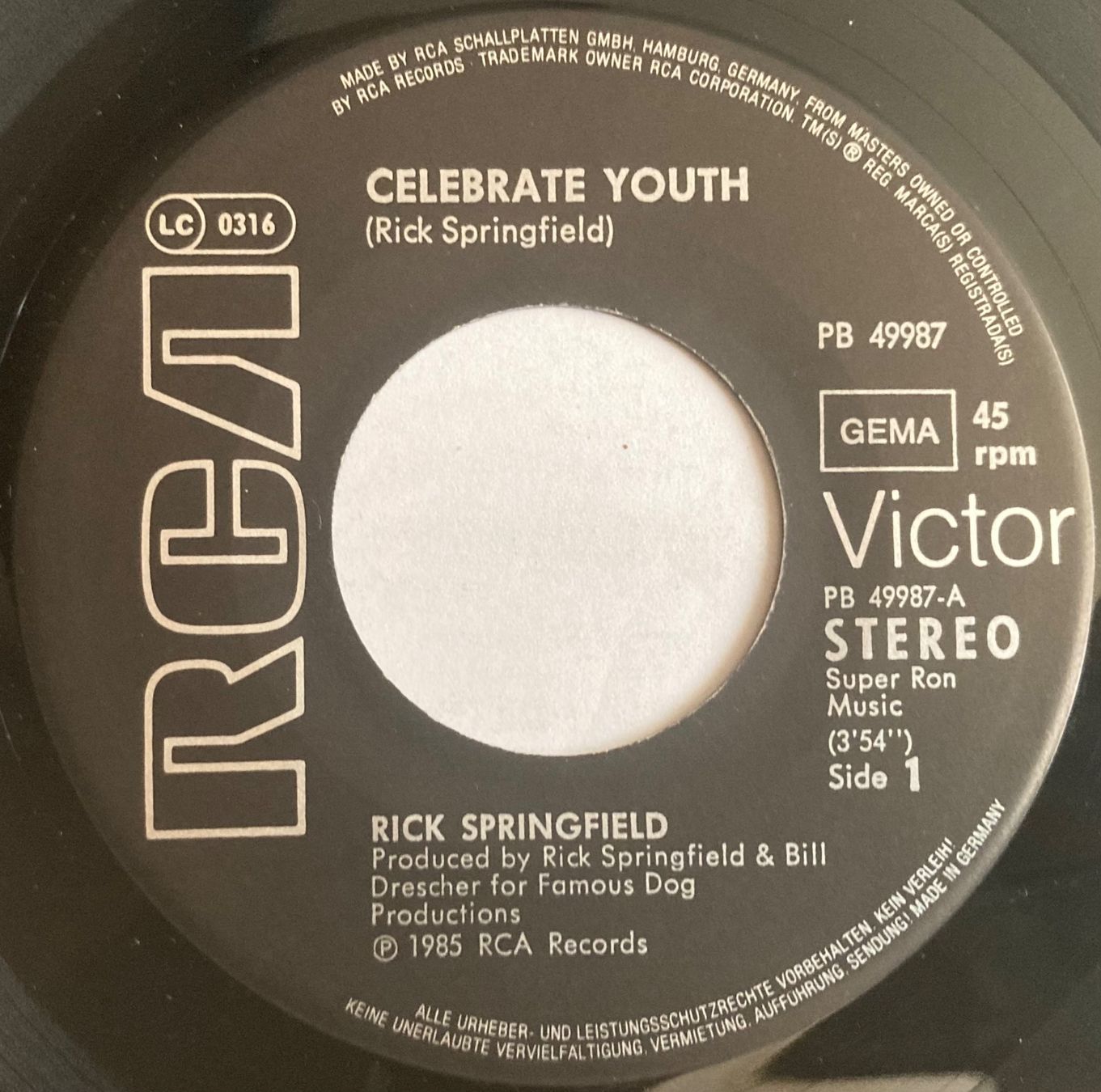 Vinyles: RICK SPRINGFIELD - CELEBRATE YOUTH – D'occasion à Poliez-Pittet par Newtown-Records 2