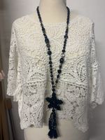 Damen Baumwolle spitze Tunika Shirt weiß gehäkelt S m l