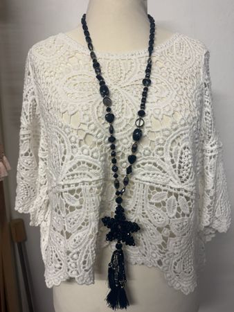 Damen Baumwolle spitze Tunika Shirt weiß gehäkelt S m l