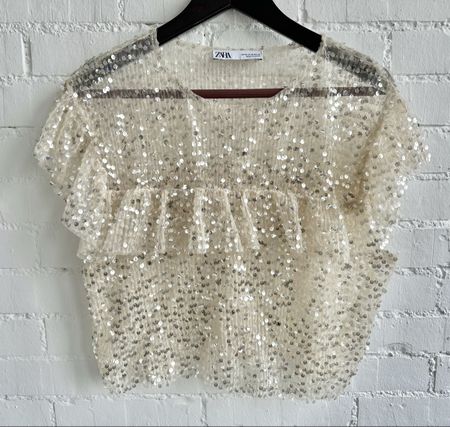 ZARA Pailletten-Top in Creme / Gr. M