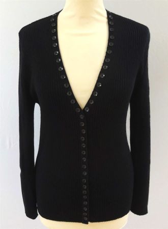 Strickjacke mit Zierknöpfen - Merino - schwarz - Gr. 40