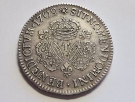 Ludwig XIV-1 Ecu 1709 (T)Nantes silber echt Münze.