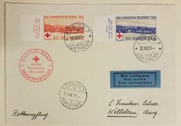 B200) 1939, Rotkreuz Sonderflug Zürich - Genf alle Stempel