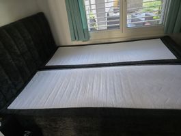 Boxspringbett grau mit Stauraum und Kopfteil gebraucht