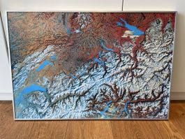 Satellitenbildkarte der Schweiz  1976 gerahmt