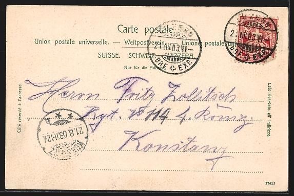 Ansichtskarten: AK Luzern, Totalansicht mit Rigi, 1903 – Gebraucht aus Berlin von bartko-reher 1