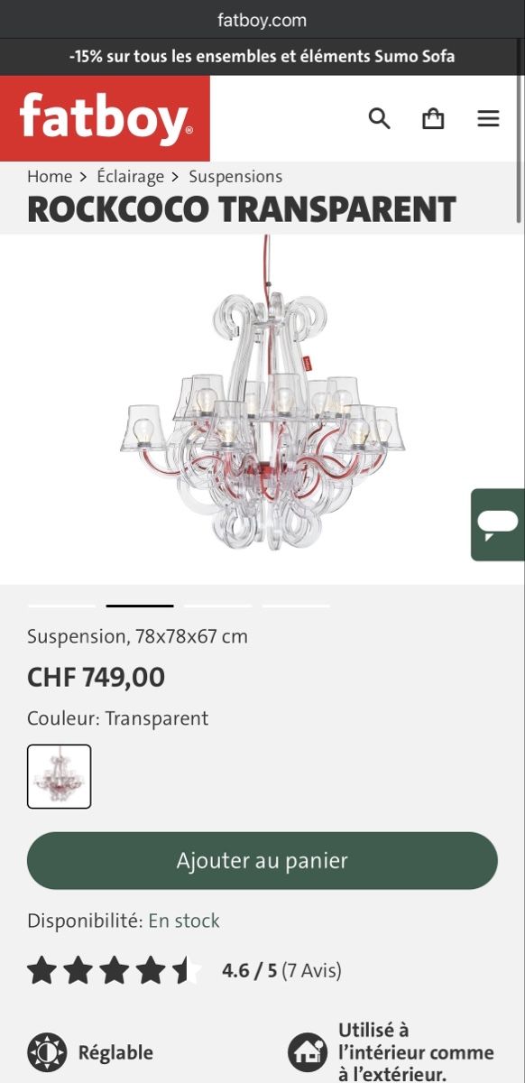 Fatboy Lampade: Suspension Fatboy Rockcoco transparent avec télécommande – Usato da Vevey venduto da neflon1te 5