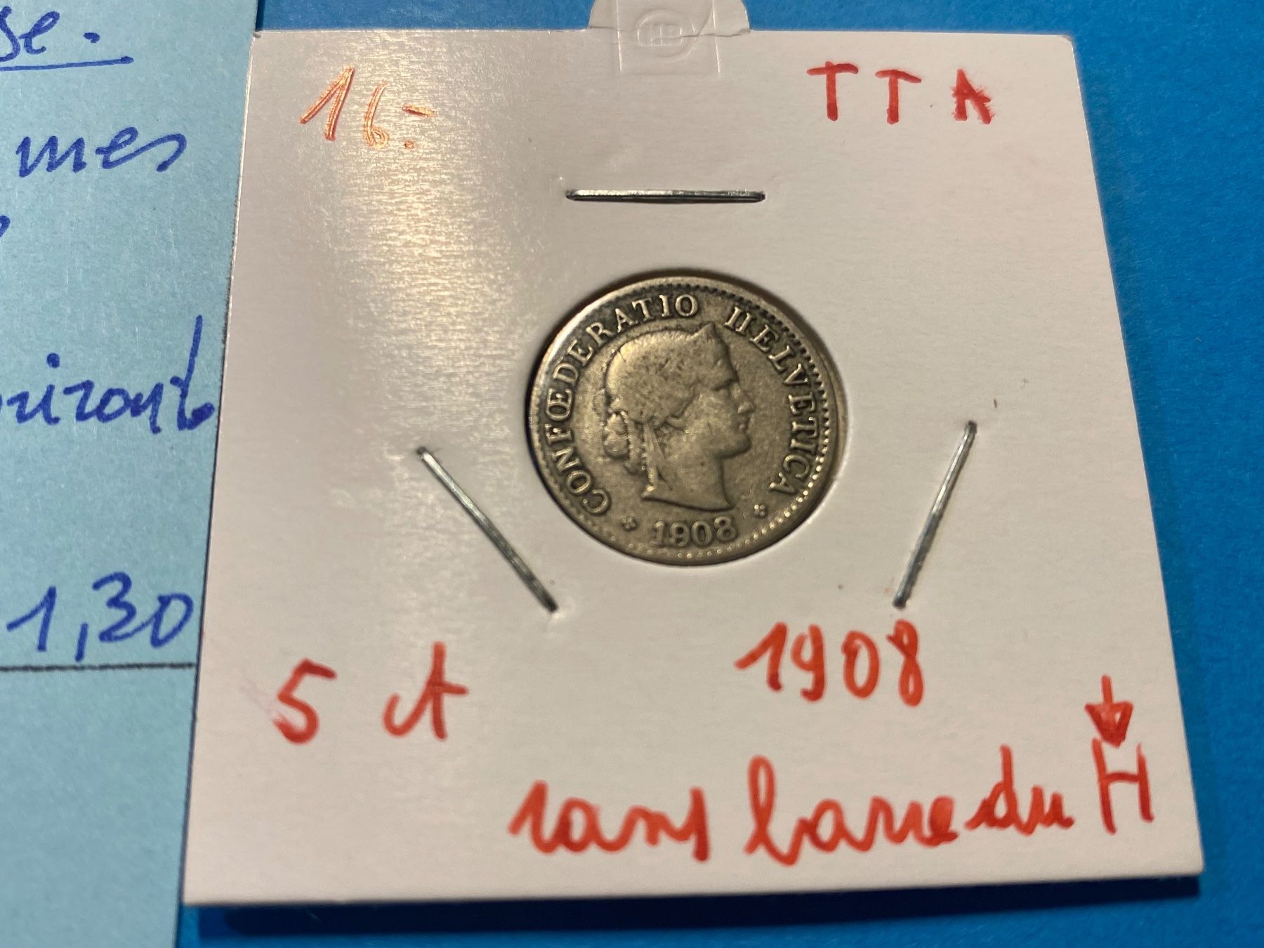Alle Münzen: SUISSE : 5 CENTIMES 1908. Sans trait horizontal sur le H – Gebraucht aus genève von GEnumist 1
