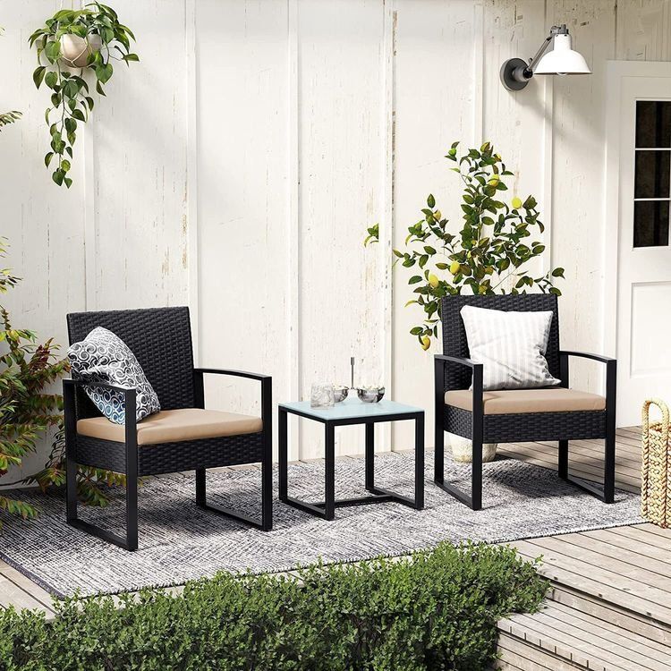 Set di tavolo e panche: Balkonmöbel Set Polyrattan Tisch Stühle Schwarz JUNO – Nuovo e nell'imballaggio originale da Lachen SZ venduto da MAMORU-MOEBEL 2