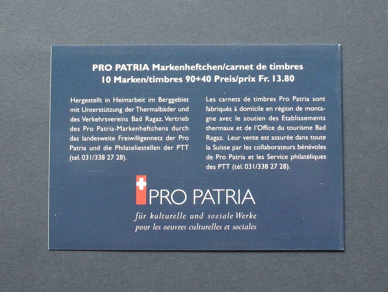 Tutti i francobolli: 1996 Pro Patria Markenheftchen ** – Nuovo (secondo la descrizione) da Lugano venduto da fc2017 1