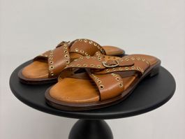 Bukela Ledersandalen Gr. 36 Cognac braun Ösen Slipper