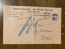 Schweiz 1910 Nachnahme 15Rp. Helvetia Steuerbureau Stadt ZH