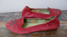 Mjus Ballerina Leder Rauleder Sonne rot Schlangenoptik 39
