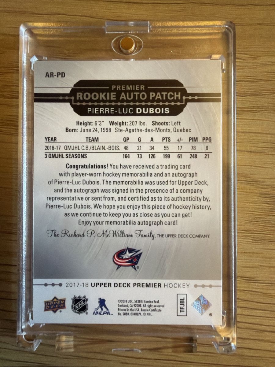 NHL Carte collezionabili: Pierre-Luc Dubois Rookie Auto Patch 027/199 – Nuovo (secondo la descrizione) da St. Stephan venduto da MinoPP 1