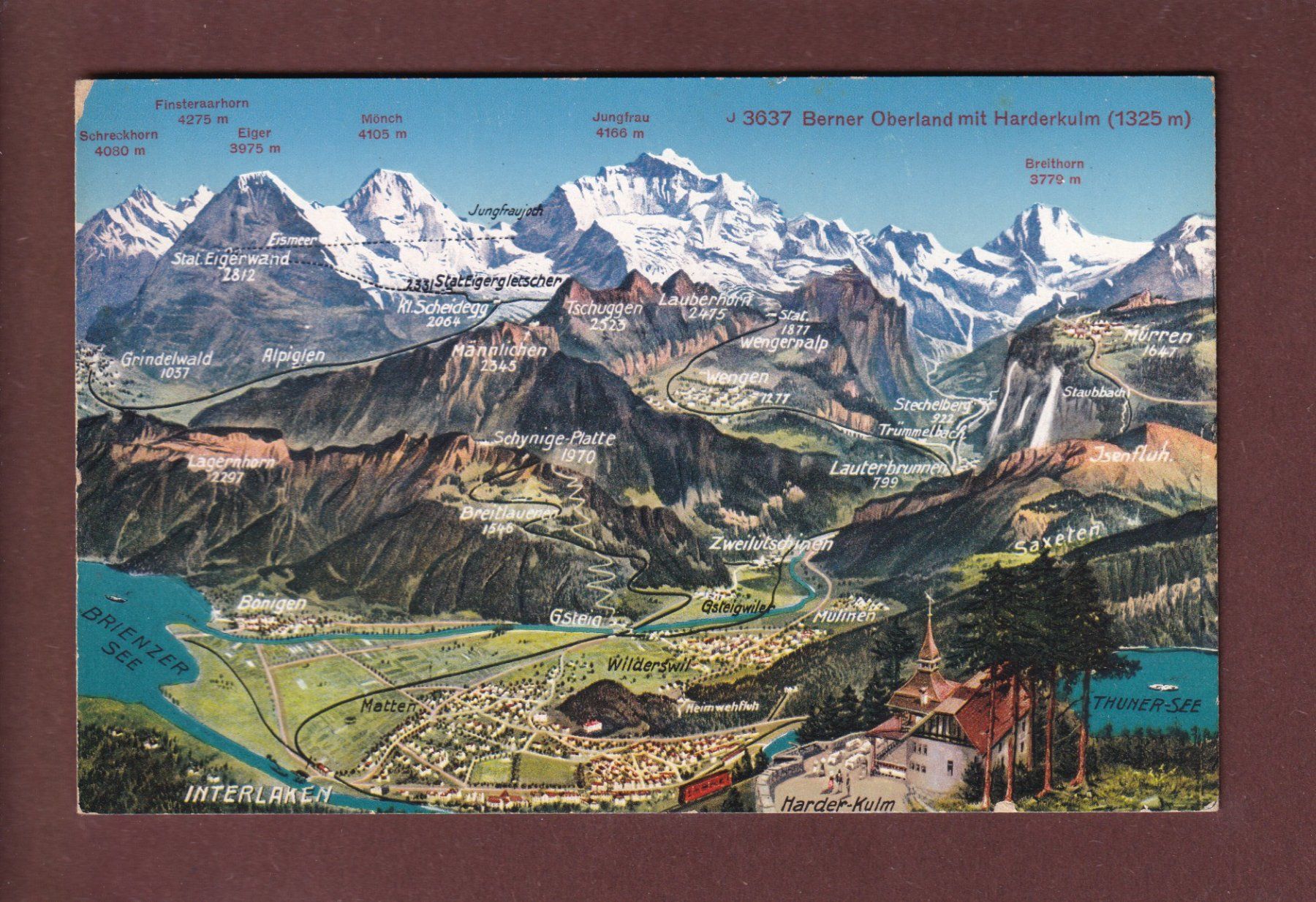 Cartoline postali: INTERLAKEN und Umgebung - Vogelschau – Usato da Pully venduto da nicecards
